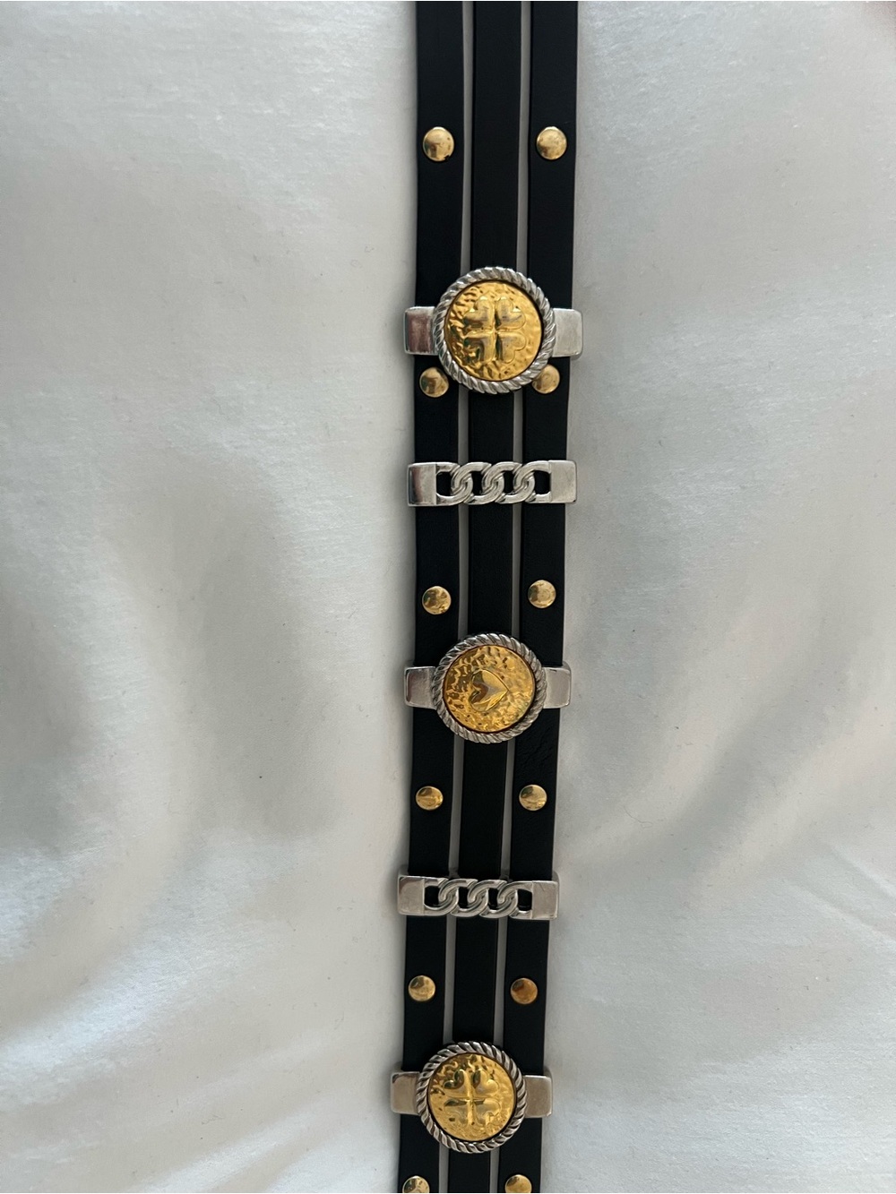 Maje Black Leather belt with Gold and Silver tone accents - Size 1 - Picture 6 of 8